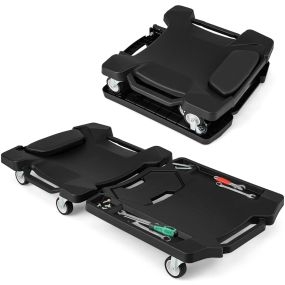 Plataforma Mecánica Plegable de 108 cm 158 kg Plataforma de Garaje Rodante con Reposacabezas Acolchado y Bandejas para Herramientas Negro