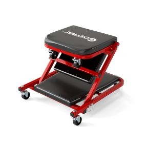 Garra de Garaje en Forma de Z de 92 cm 2-en-1 Garra Automotriz Plegable con Asiento Acolchado y 6 Ruedas Universales Taburete Negro