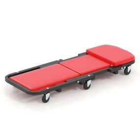 Silla de Garaje de 102 cm Mecánico Plegable de 2 en 1 con Asiento Acolchado y 6 Ruedas Convertible en Banco Automotriz para Taller Rojo