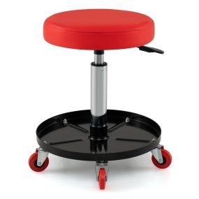 Taburete mecánico rodante rojo y negro regulable con bandeja de herramientas 150 kg 38 x 45,5-60 cm