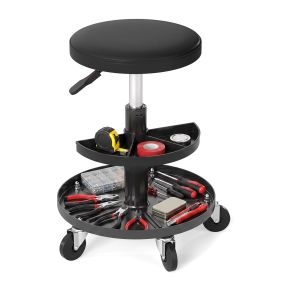 Taburete de Taller Ajustable en Altura con Bandeja Giratoria y Ruedas para Mecánico de Garaje Capacidad 120 kg 38 x 38 x 42-56 cm Negro