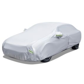 Funda Coche con Cremallera Tiras Reflectantes y Bolsa de Almacenamiento Funda para Auto para Rayos UV Lluvia y Nieve 479 x 173 cm Negro