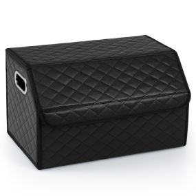 Organizador Plegable para Maletero con Tapa de Cuero Acolchada y División Ajustable Gran Capacidad para SUV Sedán o Camping 35L Negro