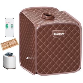 Sauna de vapor portátil plegable 2L con silla 9 niveles 83 × 84 × 107 cm café