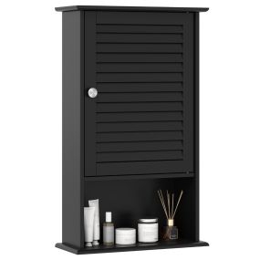 Armario de Baño de Pared con Puerta y 3 Estantes Armario Colgante Almacenamiento Toalla Ducha Organizador 42 x 17 x 70 cm Negro