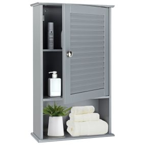 Armario de Baño de Pared con Puerta y 3 Estantes de MDF Armario Almacenamiento Toalla Ducha Organizador 42 x 17 x 70 cm Gris