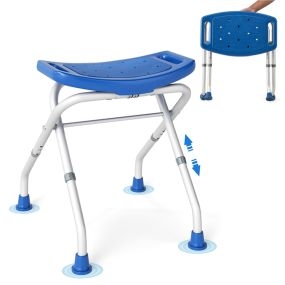 Taburete de Ducha Ligero y Plegable Asiento de Ducha Ajustable de 3 Niveles Montaje sin Herramientas Azul