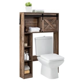 Armario de Almacenamiento Sobre el Inodoro Organizador de Baño Independiente con Puerta Estantes 84 x 17 x 128 cm Marrón
