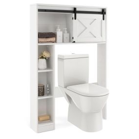 Armario de almacenamiento sobre inodoro con puerta y estantes 84 x 17 x 128 cm blanco