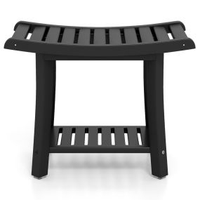 Taburete de ducha curvo HDPE impermeable con estante y almohadillas antideslizantes negro