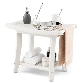 Taburete de ducha curvo de HDPE blanco con almohadillas antideslizantes para adultos mayores