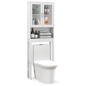 Armario de Almacenamiento sobre el Inodoro Organizador de Baño que ahorra espacio con Estante Ajustable Puertas de Vidrio Esmerilado Blanco