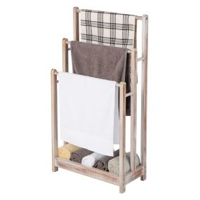 Toallero de madera de pie de 3 niveles con estante inferior 45 x 22 x 86 cm blanco