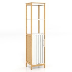 Armario de baño de pie de bambú con puerta y estante ajustable 30 x 30 x 129 cm natural