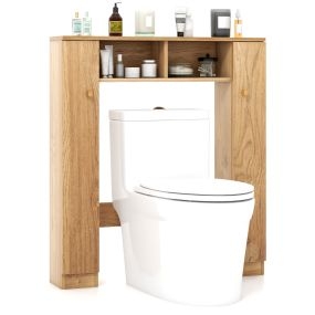 Estante sobre Inodoro Organizador de Baño con 2 Puertas y 2 Compartimentos Abiertos 87,5 x 18 x 98 cm-Natural