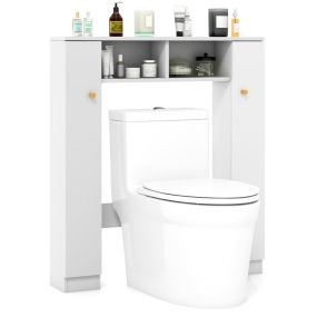 Estante sobre inodoro organizador de baño con 2 puertas y 2 compartimentos abiertos blanco 87,5 x 18 x 98 cm