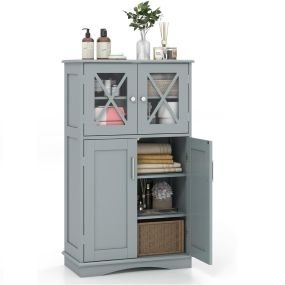 Armario de Baño Gabinete Independiente de Madera con 2 Puertas y 3 Estantes Ajustables Mueble Auxiliar de Baño 60 x 30 x 108 cm Gris