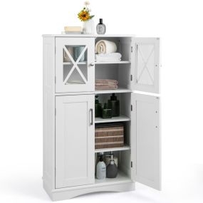 Armario de Baño Gabinete Independiente de Madera con 2 Puertas y 3 Estantes Ajustables Mueble Auxiliar de Baño 60 x 30 x 108 cm Blanco