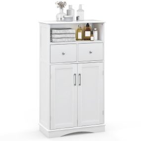 Gabinete de baño de suelo blanco 2 puertas 2 cajones 2 estantes ajustables 60 x 30 x 108 cm