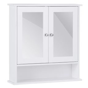 Armario con espejo de pared con puertas dobles y 3 estantes 56.5x13.5x58.5 cm blanco