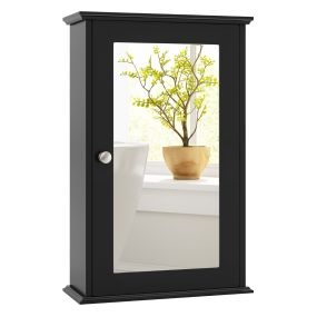 Armario de baño con espejo de pared, 1 puerta, repisa regulable, 34 x 15 x 51 cm, negro