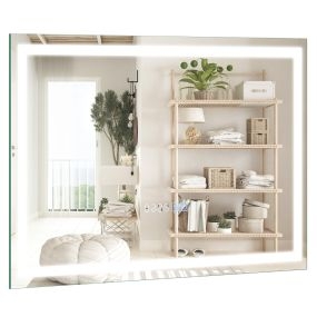 Espejo Rectangular de Baño con Luz LED Brillo Ajustable Continuamente 3 Temperaturas de Color Función Antivaho y de Memoria 60 x 40 cm