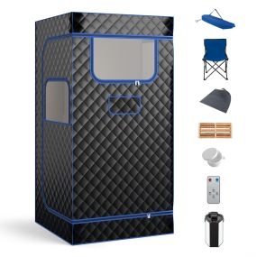 Sauna de vapor portátil corporal completa con generador 3L, control remoto, masajeador de pies y silla plegable negro