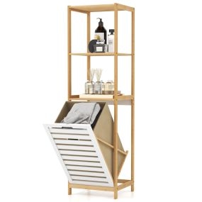 Cesto para colada inclinable de bambú con 4 niveles y estantes para lavandería baño y dormitorio