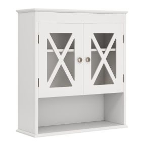 Armario de pared de baño con estante ajustable y 2 puertas transparentes blanco