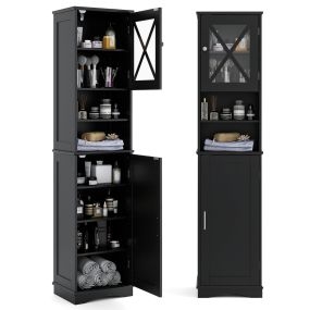 Armario de Baño con Puerta de Acrílico y Estantes Ajustables 2 Compartimentos Abiertos para Baño Salón 40 x 30 x 170,5 cm Negro