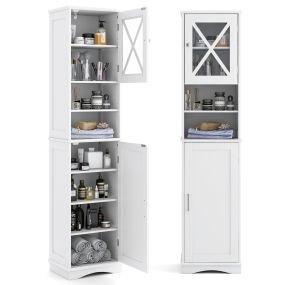 Armario de baño alto 170,5 cm independiente con 5 estantes ajustables y puertas antivuelco blanco