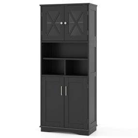Armario de baño negro con puertas acrílicas y estantes ajustables 60 x 30 x 145 cm