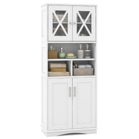 Armario de baño alto 145 cm con puertas, 3 cubos y estantes ajustables blanco