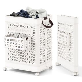 Cesto de ropa plegable 75 L con asas y ruedas 43,5 x 34 x 61 cm blanco