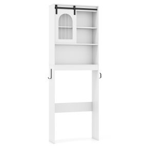 Estante sobre inodoro blanco con puerta corredera, ganchos y portarrollos 60 x 20 x 170 cm