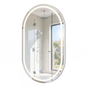 Espejo de baño alargado con luz LED, control táctil, memoria, 3 tonos, IP44, 50 x 80 x 4 cm, plata