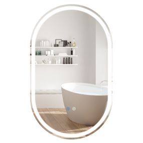 Espejo de pared para baño 90x55 cm ovalado sin marco LED trasera 3 modos antivaho vidrio templado HD