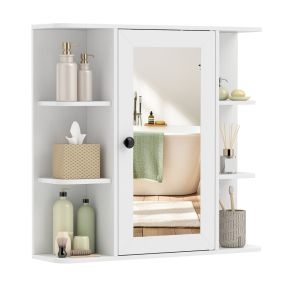 Armario de pared para baño suspendido con puerta espejo 3 niveles y 6 compartimentos blancos