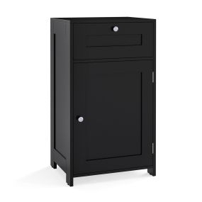 Armario de Baño con Cajón y Puerta Gran Capacidad Almacenamiento Organizado Resistente 100 kg Madera de Ingeniería 34 x 43 x 77 cm Negro