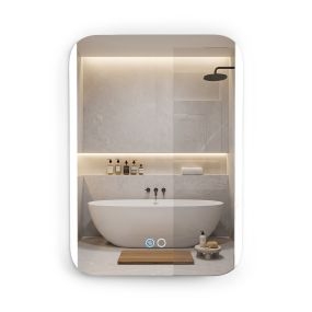 Espejo de baño colgante blanco con luz LED, tres tonos, regulable, táctil, antivaho, 70 x 50 x 3,5 cm