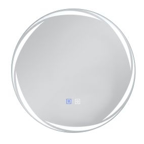 Espejo redondo de baño con luz LED, control táctil, anti vaho, 3 tonos, vidrio templado, IP44, 50 x 50 x 3 cm, plateado