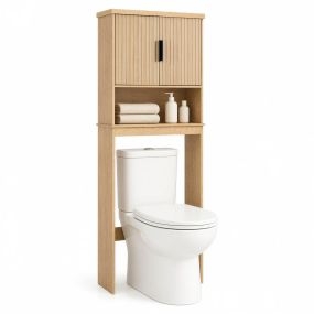 Mueble sobre Inodoro con Puertas Ajustable Altura Sistema Antivuelco Espacio de Almacenamiento Fácil de Limpiar 60 x 25 x 170 cm Natural