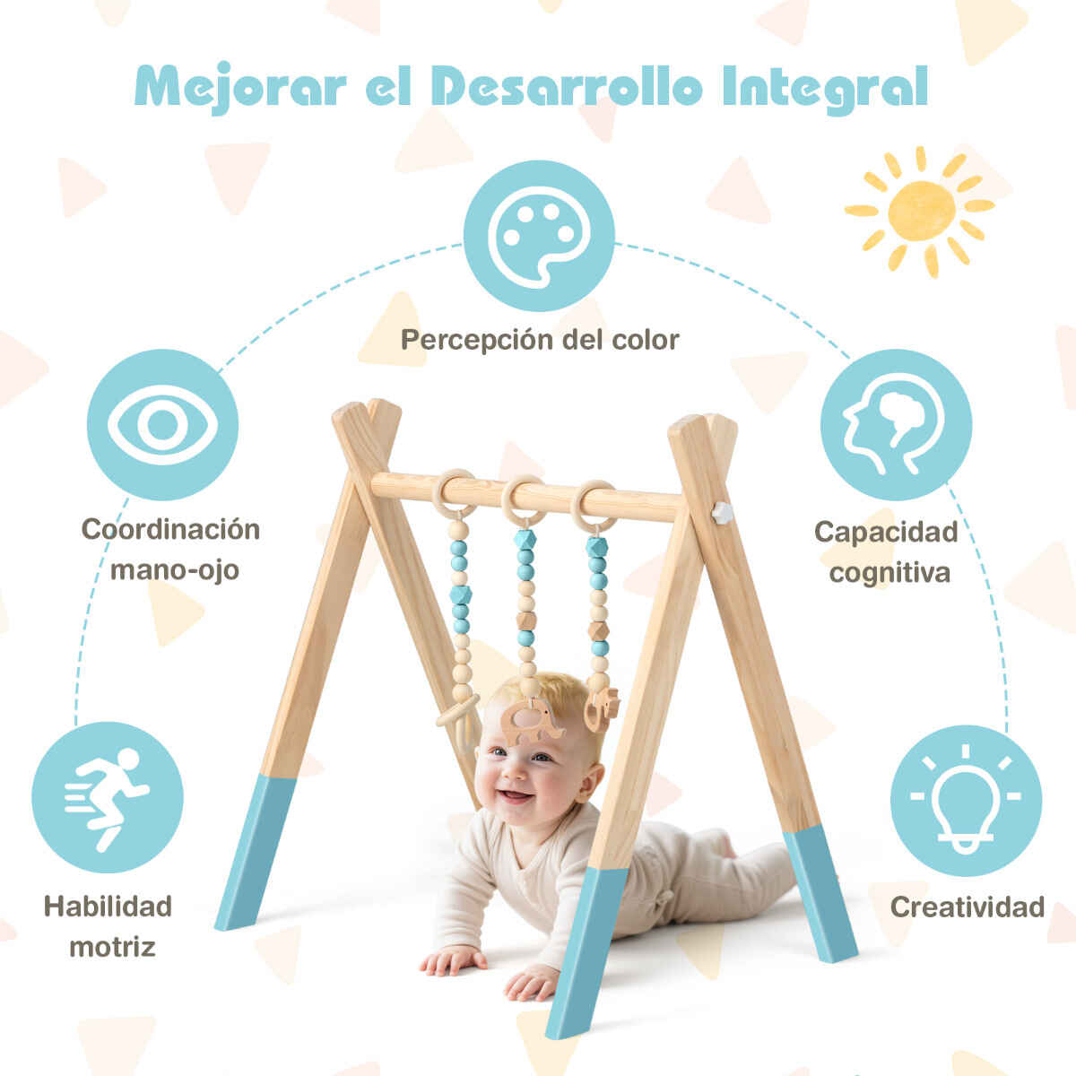 Gimnasio para Bebés con Juguetes para Dentición Desarrollo Cerebral Plegable de Madera para Niños +3 Meses Verde 66 x 40 x 60 cm