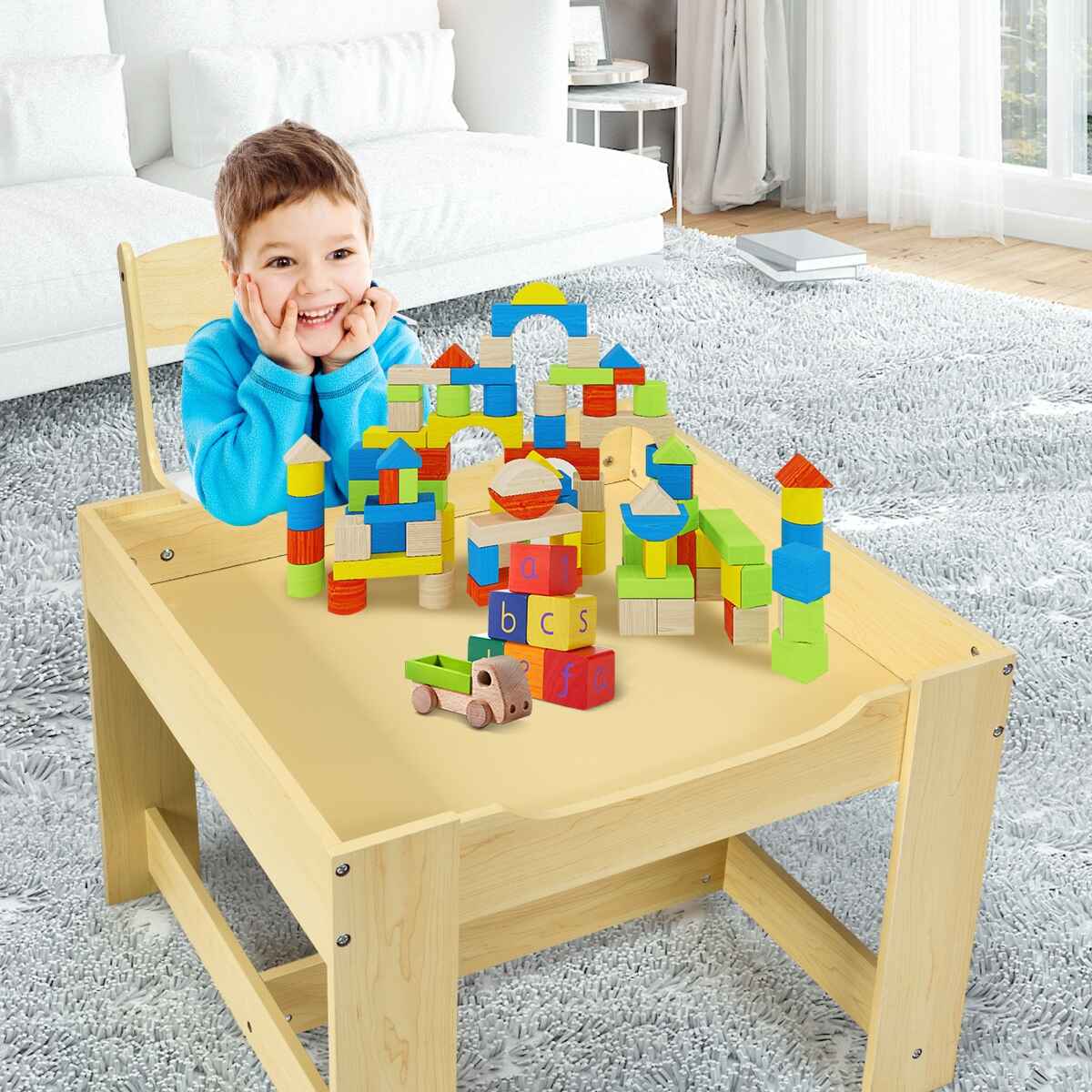 Juego de Mesa y 2 Silla para Niños de manera con Cajas de Almacenamiento Naranja