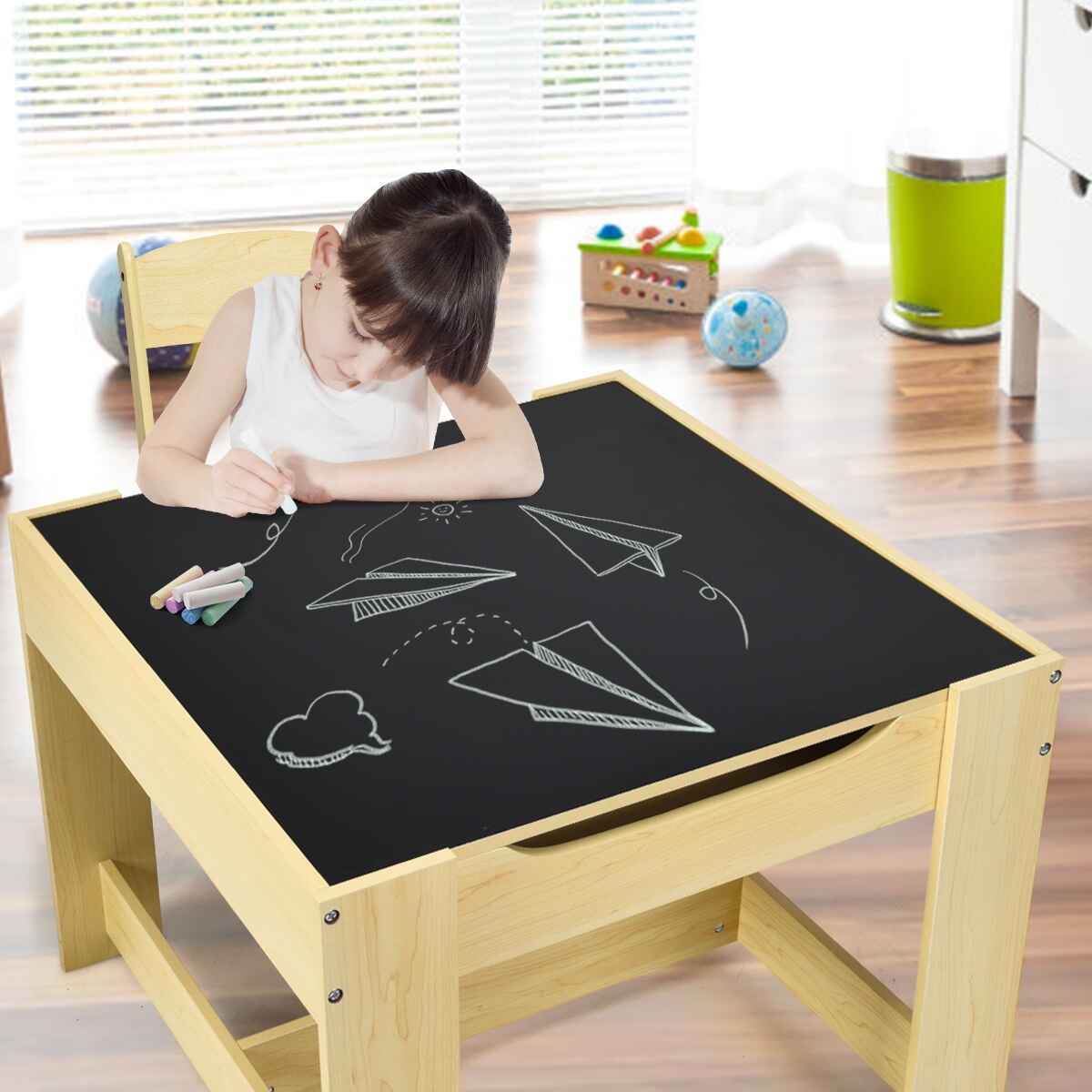 Juego de Mesa y 2 Silla para Niños de manera con Cajas de Almacenamiento Naranja