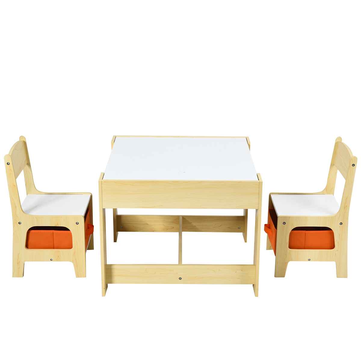 Juego de Mesa y 2 Silla para Niños de manera con Cajas de Almacenamiento Naranja