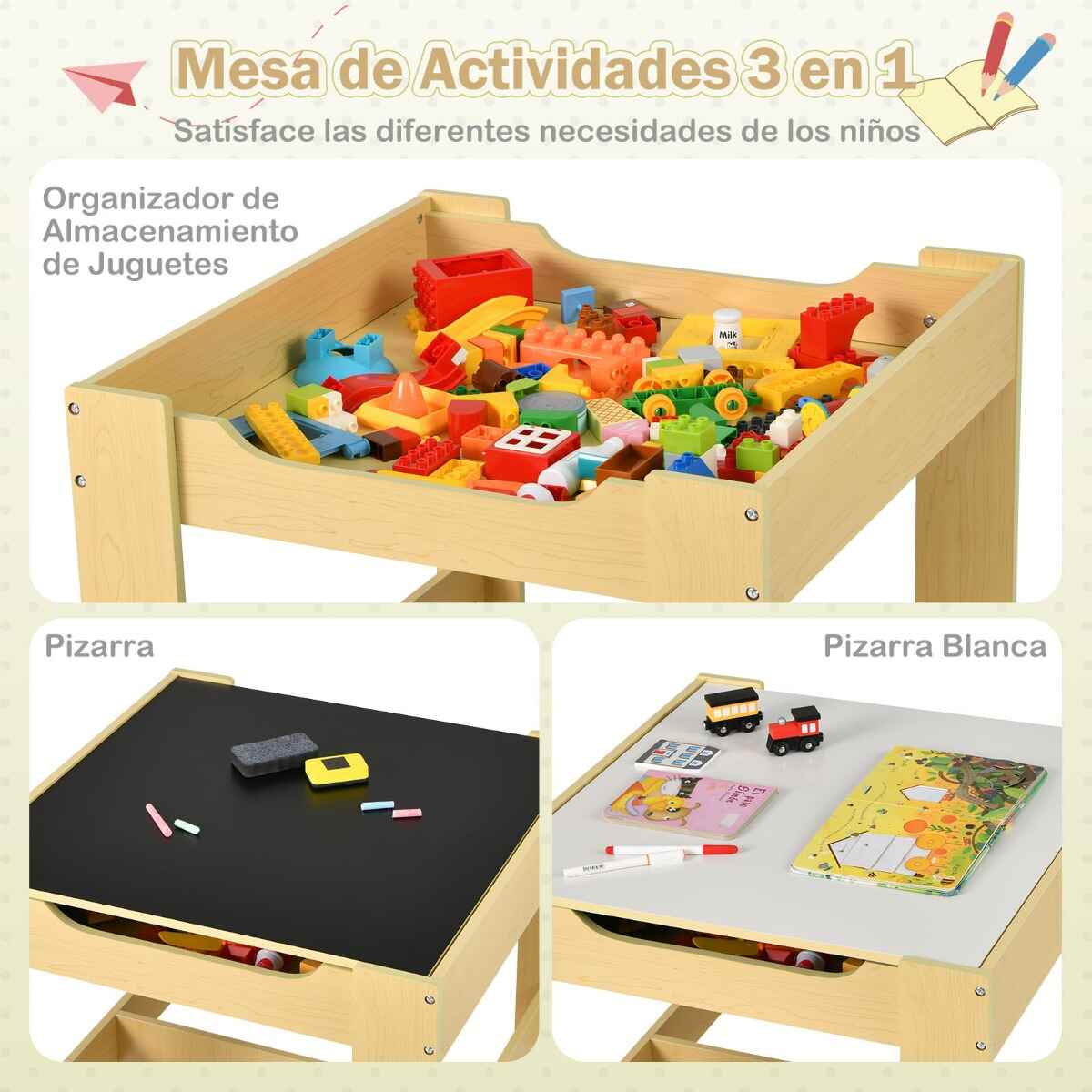 Juego de Mesa y 2 Silla para Niños de manera con Cajas de Almacenamiento Amarillo