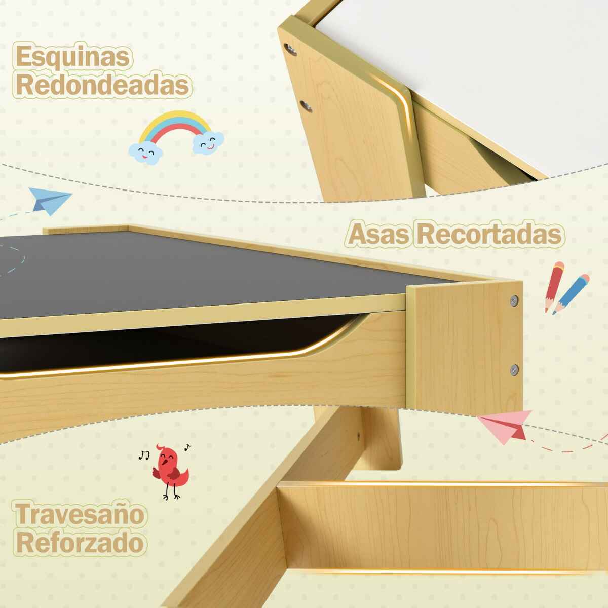 Juego de Mesa y 2 Silla para Niños de manera con Cajas de Almacenamiento Amarillo