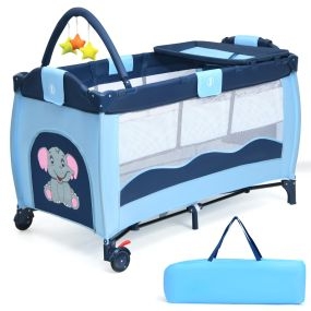 Parque 3 en 1 para niños con cuna, cambiador y centro de actividad, plegable, azul, 125 x 66 x 84 cm