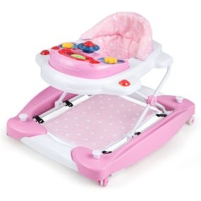 Andador 6 en 1 antivuelco con centro de actividades, altura ajustable, rosa